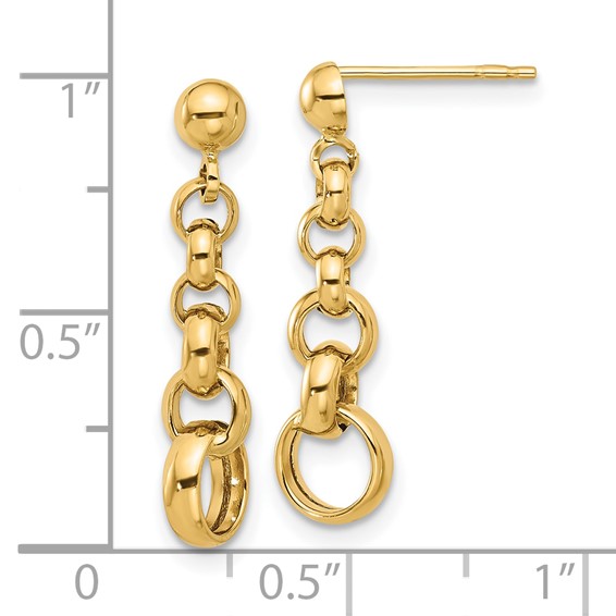 14K Polished Graduated Rolo Link Dangle Post Earrings