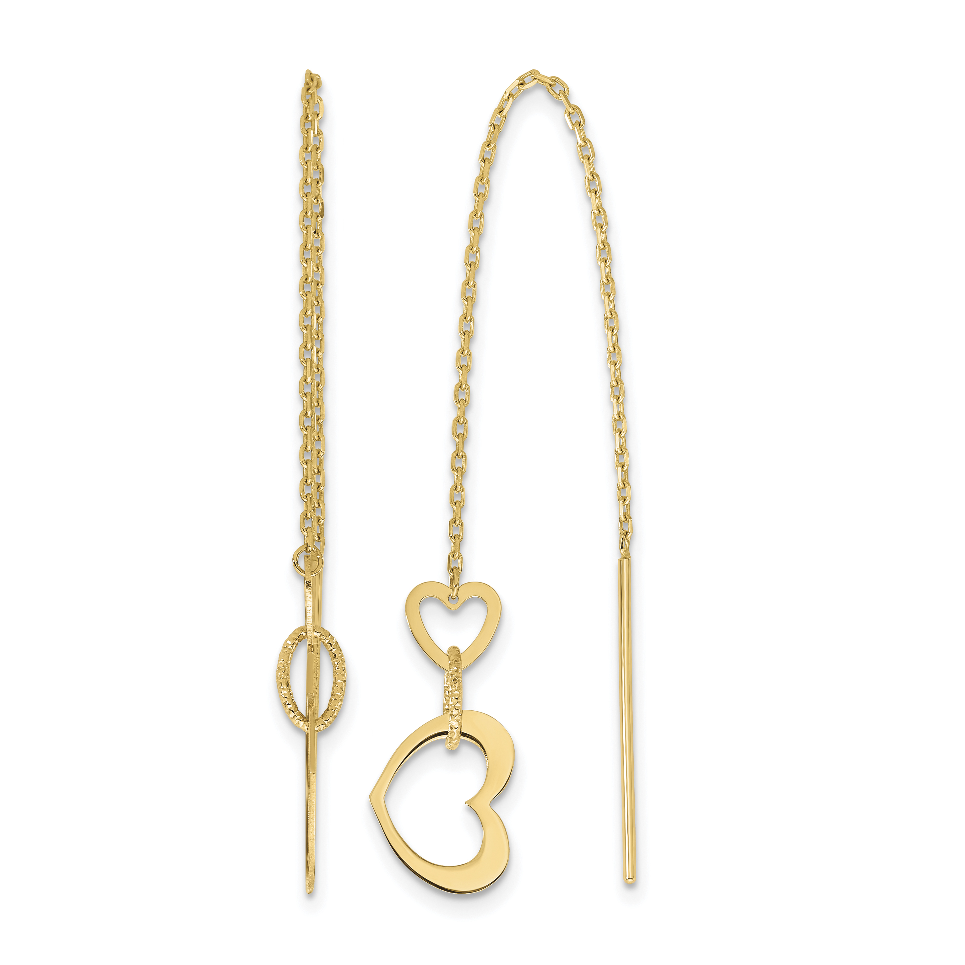 14K Polished Hearts Dangle Threader Earrings (TF2320)