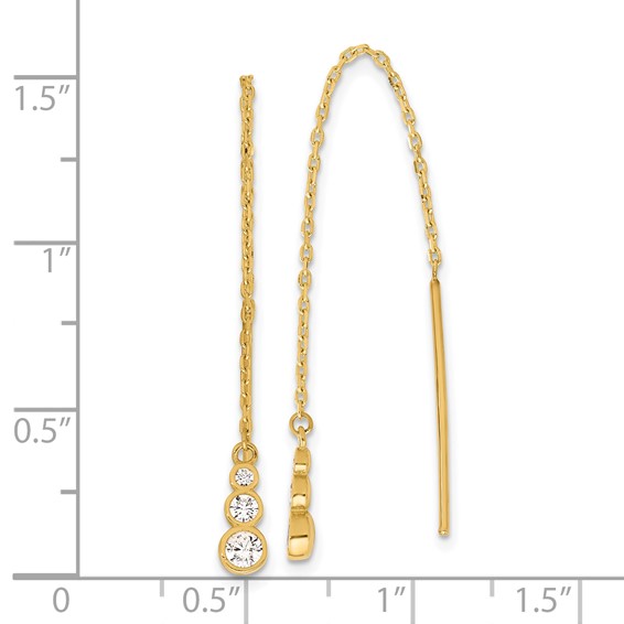 14K Polished Graduated CZ and Chain Threader Earrings