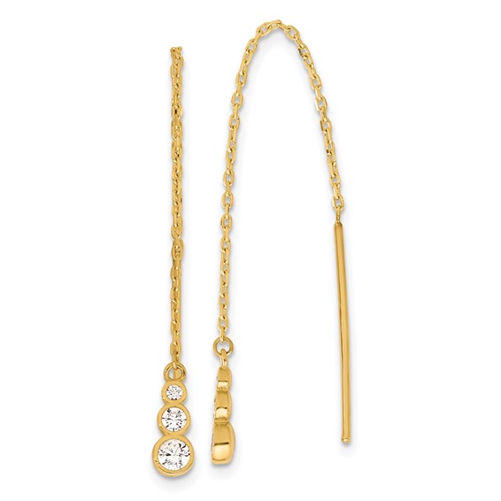 14K Polished Graduated CZ and Chain Threader Earrings