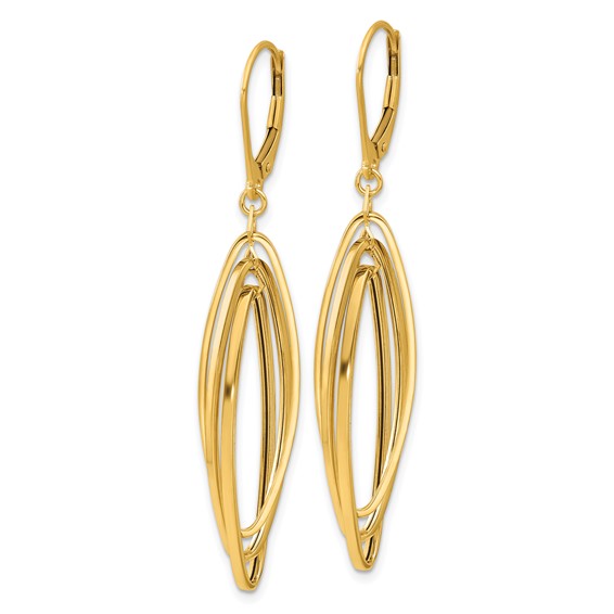 14k Polished Twisted Ovals Dangle Leverback Earrings