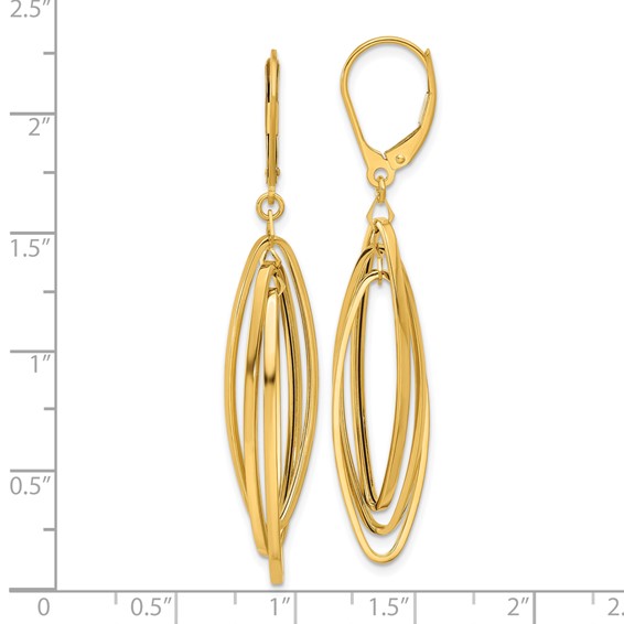 14k Polished Twisted Ovals Dangle Leverback Earrings