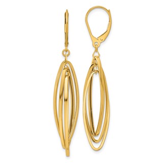 14k Polished Twisted Ovals Dangle Leverback Earrings