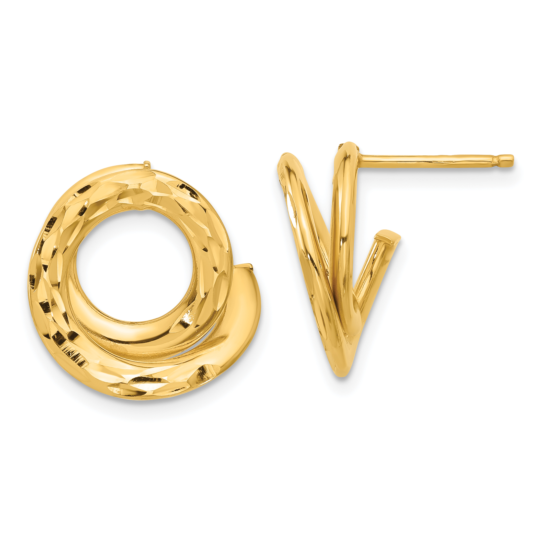 14K Polished and Diamond-cut Intertwined Circle Post Earrings (TF2326)