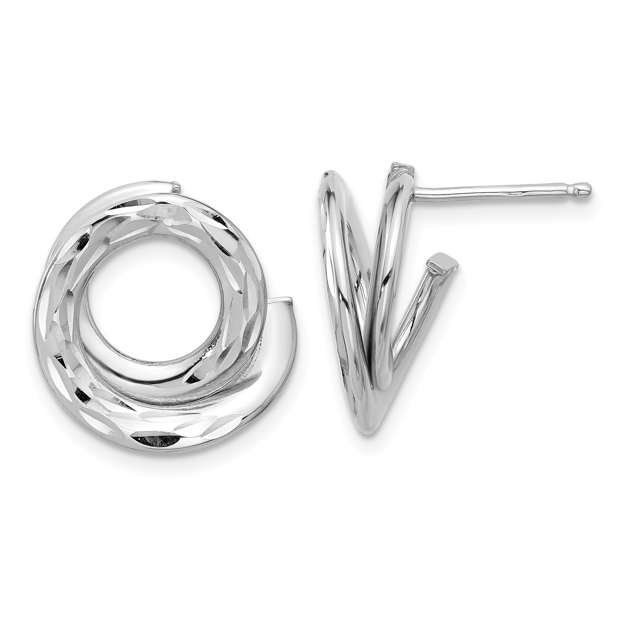 14K White Gold Polish and Diamond-cut Intertwined Circle Post Earrings (TF2326W)