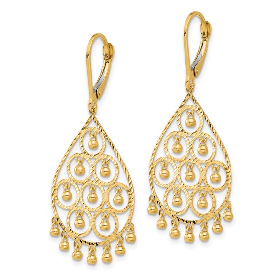 14K Polished Diamond-cut Chandelier-Style Fringed Dangle Leverback Earrings