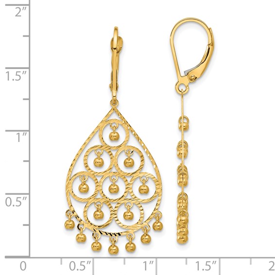14K Polished Diamond-cut Chandelier-Style Fringed Dangle Leverback Earrings