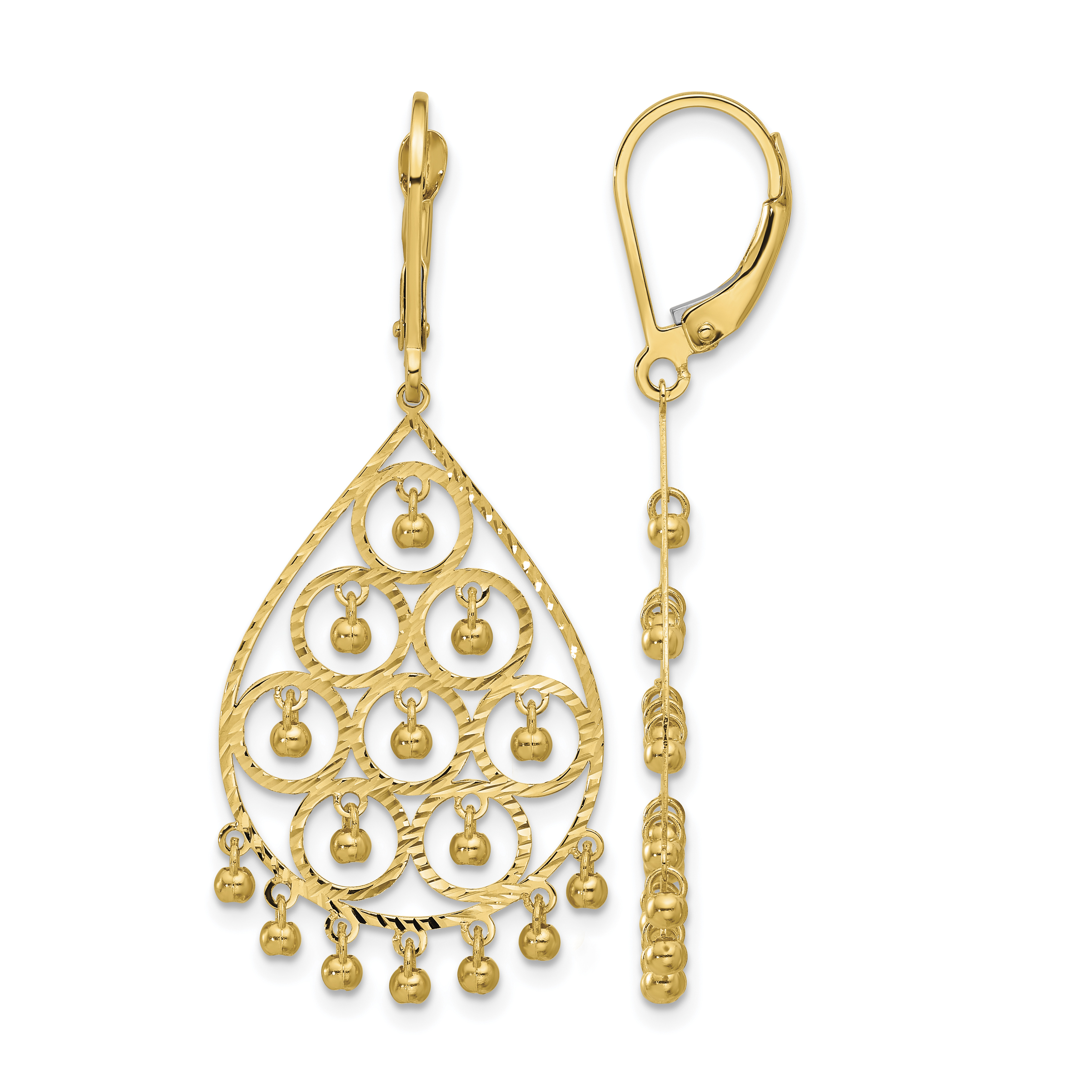 14K Polished and Diamond-cut Chandelier Style Dangle Earrings (TF2329)