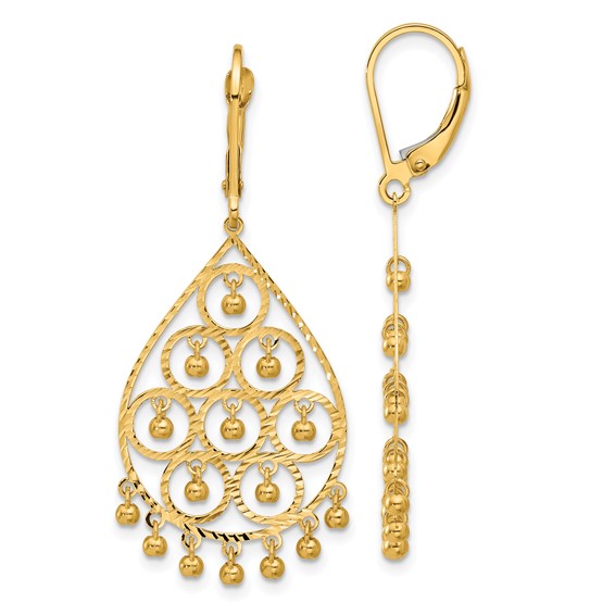 14K Polished Diamond-cut Chandelier-Style Fringed Dangle Leverback Earrings