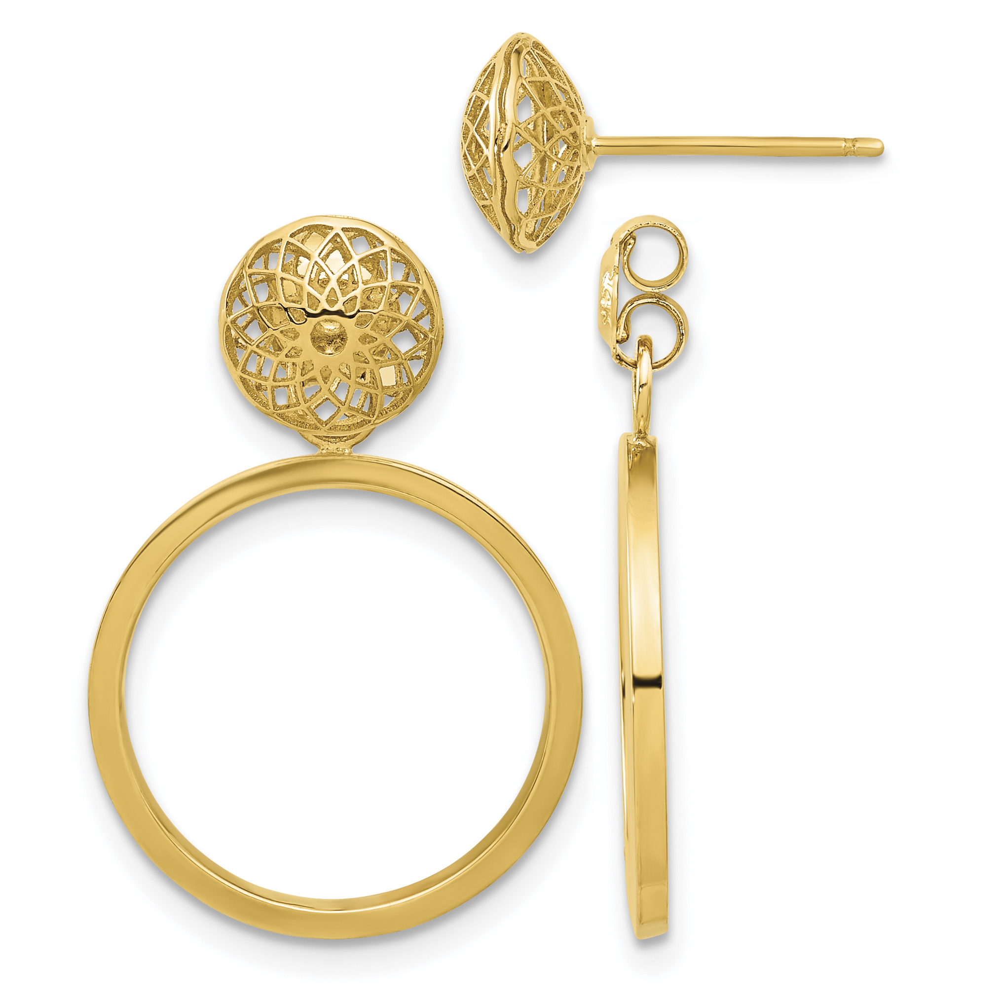 14k Polished Cut Out Hollow Dangle Circle Post Earrings (TF2330)
