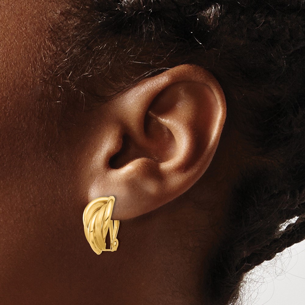 14K Polished and Satin Omega Clip Non-pierced Earrings (TF2333)