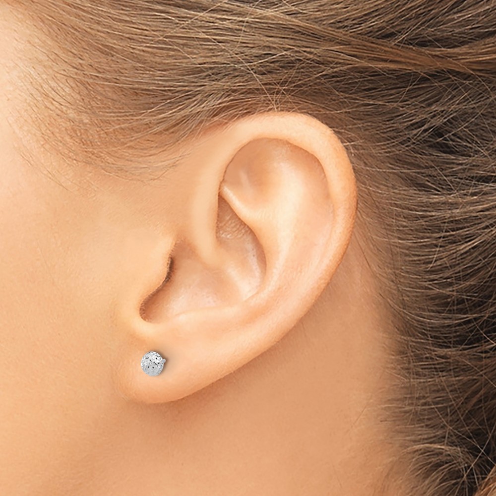14K White Gold Polished and Diamond-cut 4.5mm Button Post Earrings (TF2335W)