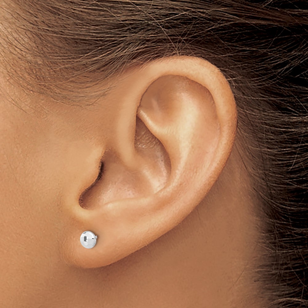 14K White Gold Polished and Diamond-cut 4.5mm Button Post Earrings (TF2337W)