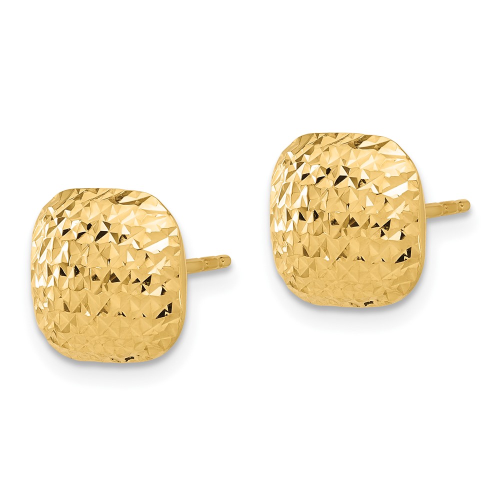 14K Polished and Diamond-cut 10mm Puffed Square Post Earrings (TF2340)