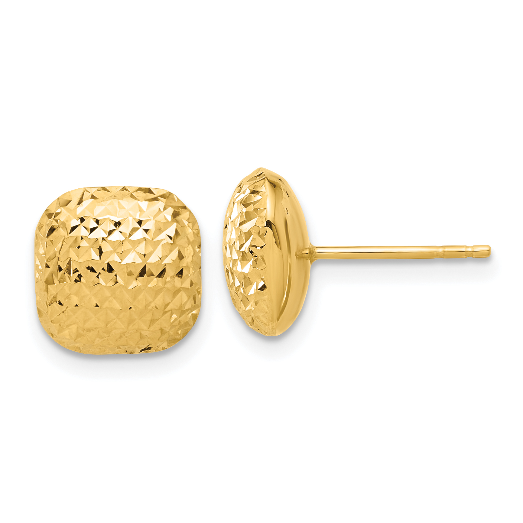 14K Polished and Diamond-cut 10mm Puffed Square Post Earrings (TF2340)