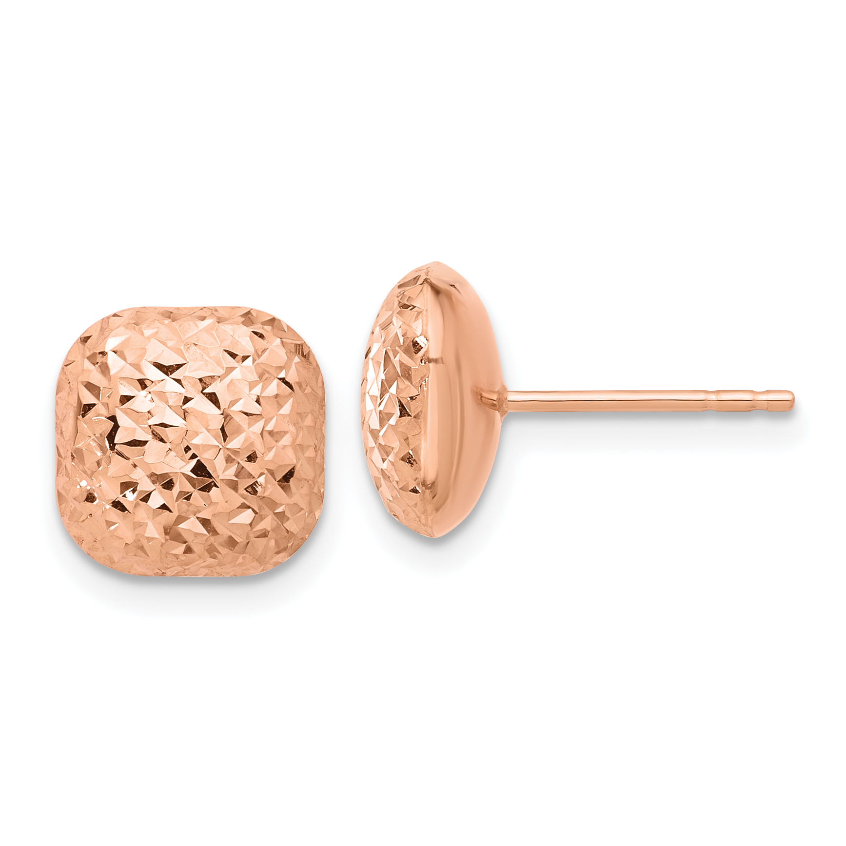 14K Rose Gold Polished Diamond-cut 10mm Puffed Square Post Earrings (TF2340R)