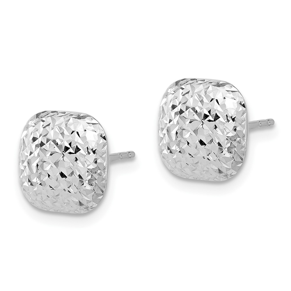 14K White Gold Polished Diamond-cut 10mm Puffed Square Post Earrings (TF2340W)