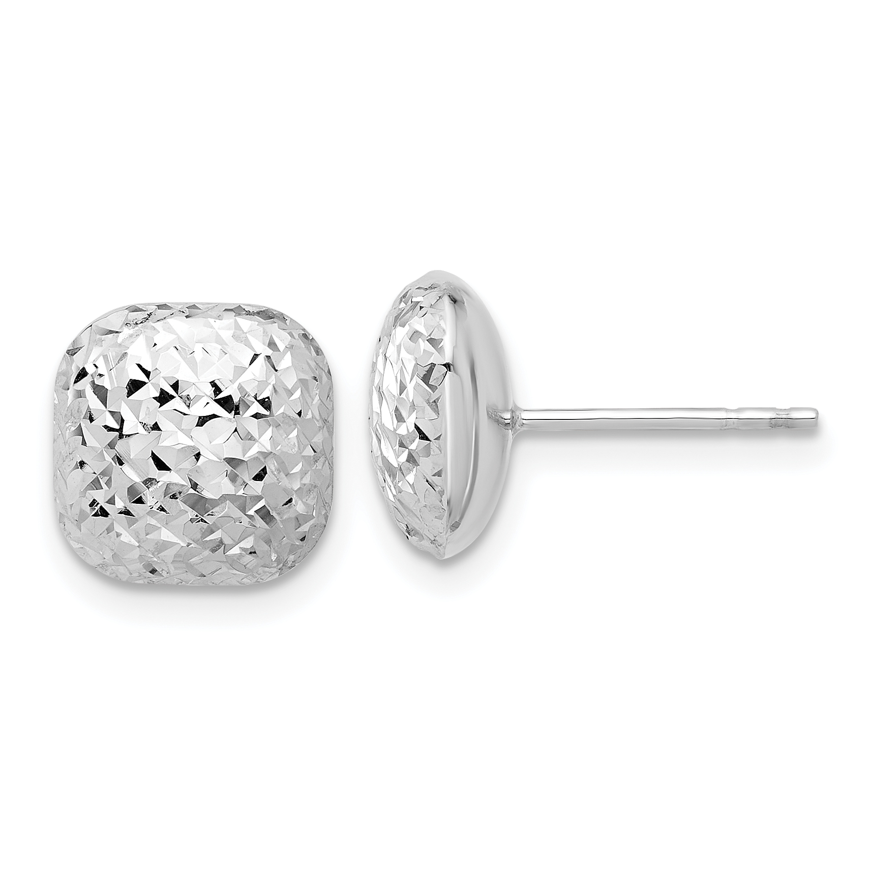 14K White Gold Polished Diamond-cut 10mm Puffed Square Post Earrings (TF2340W)