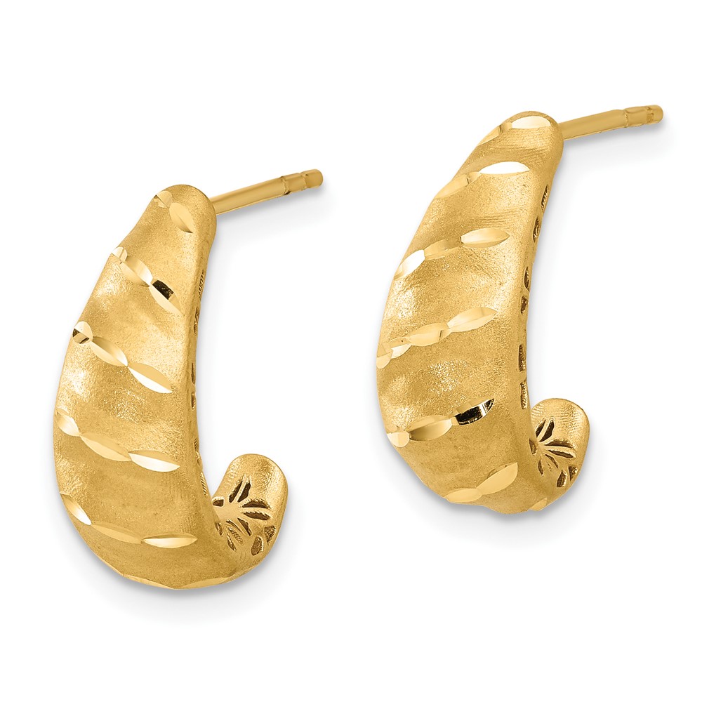 14K Satin and Diamond-cut J-Hoop Earrings (TF2353)