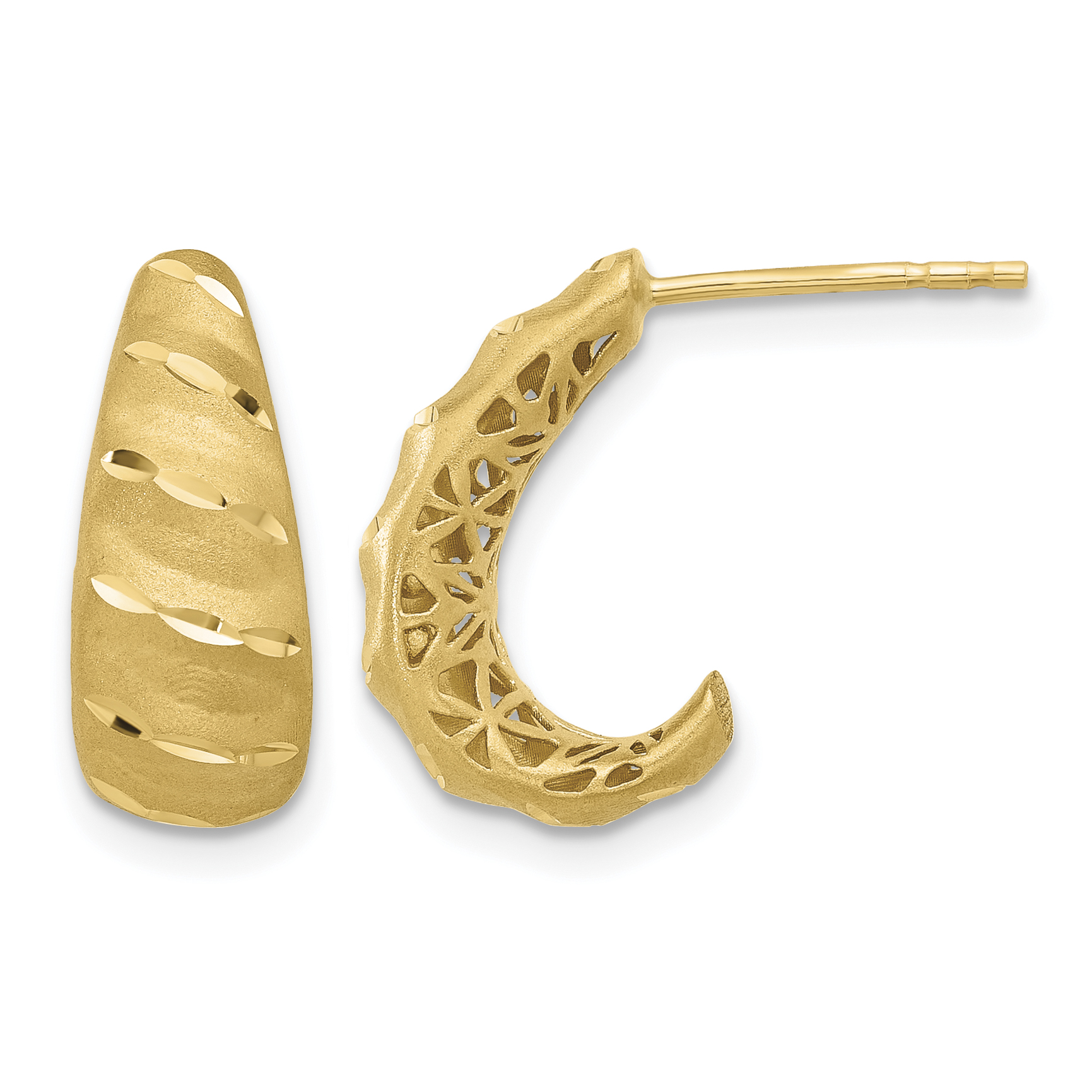 14K Satin and Diamond-cut J-Hoop Earrings (TF2353)