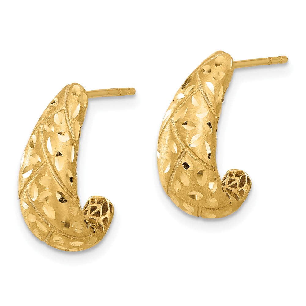 14K Polished Satin and Diamond-cut J-Hoop Earrings (TF2355)