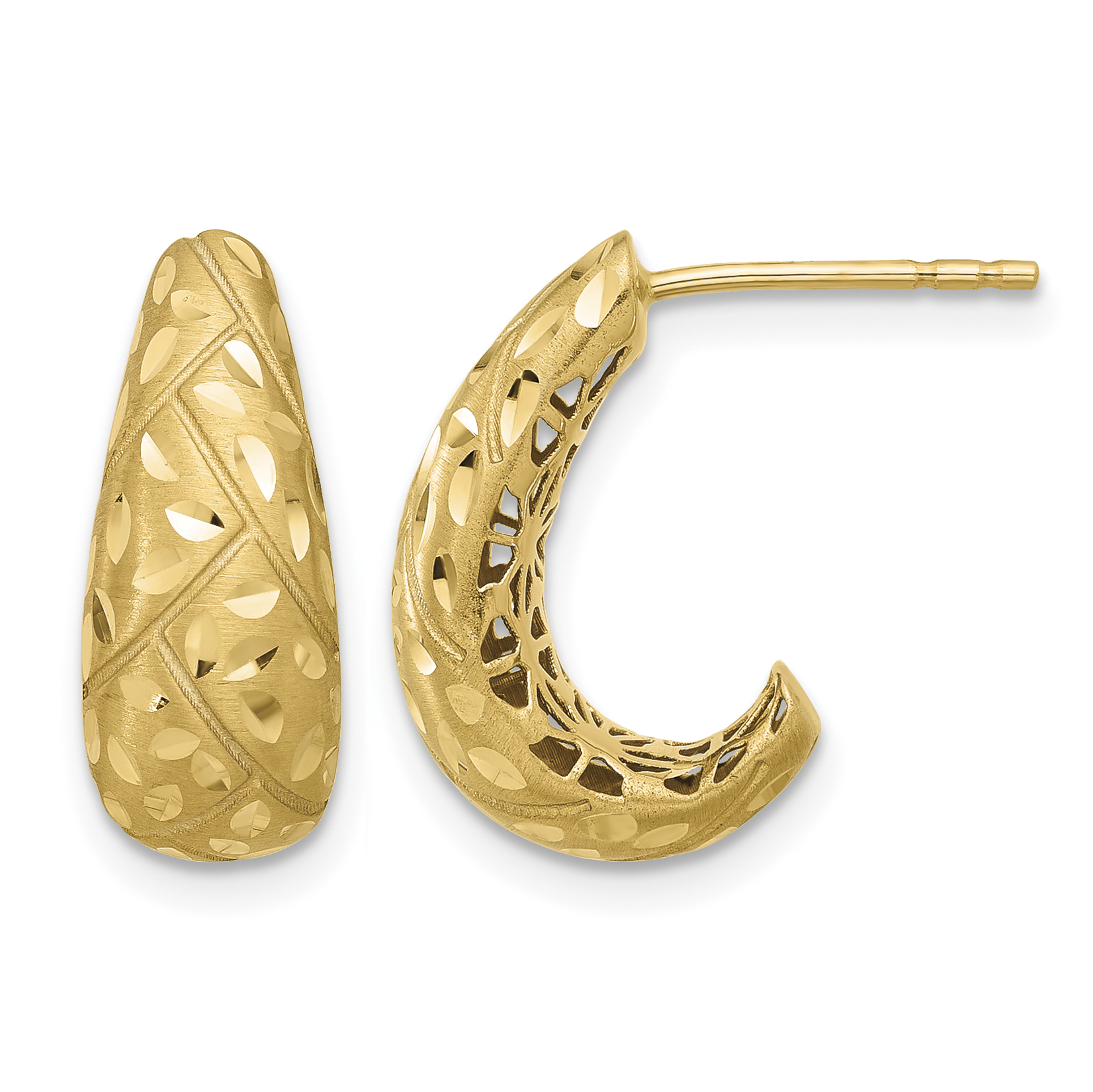 14K Polished Satin and Diamond-cut J-Hoop Earrings (TF2355)