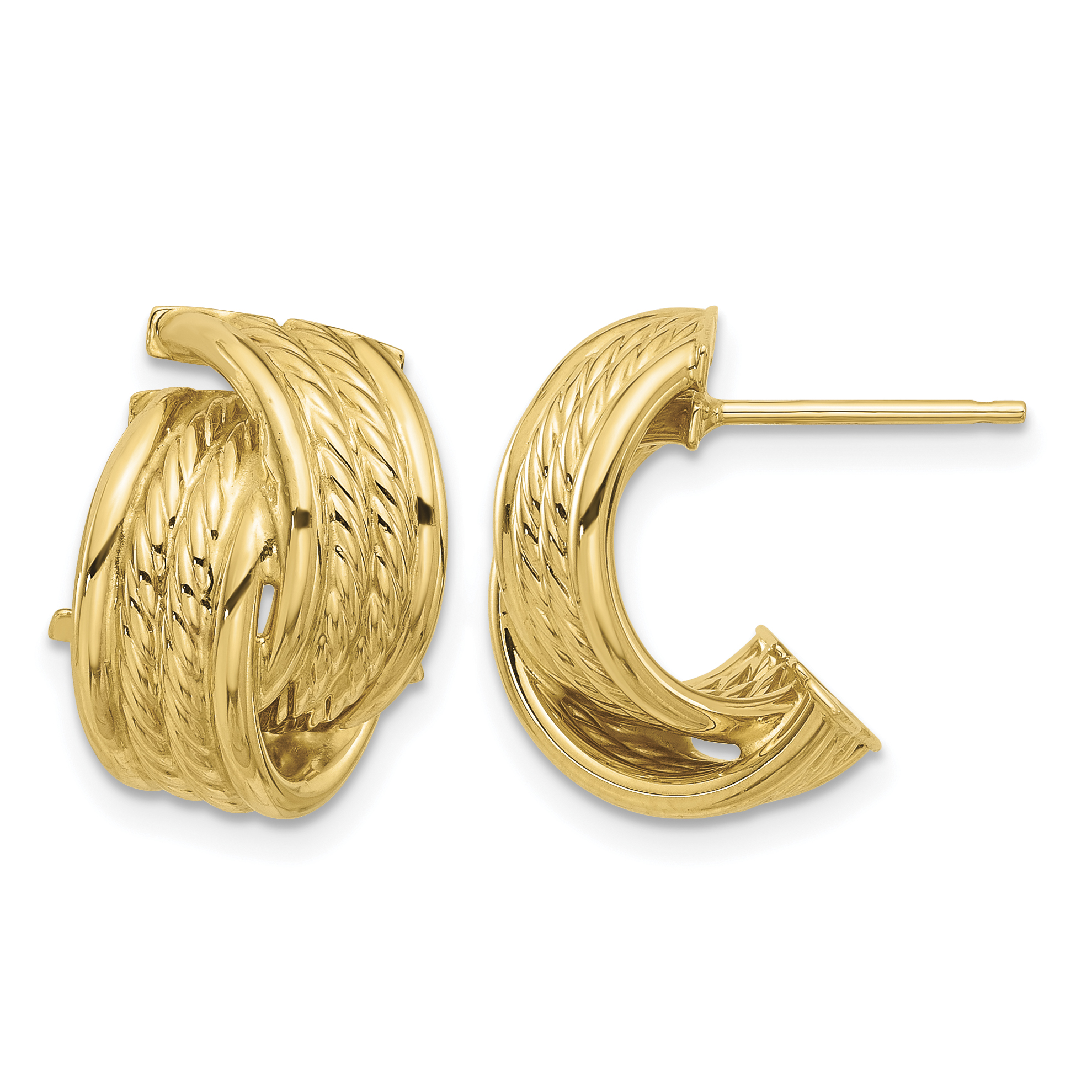 14K Polished and Textured Twisted Post Earrings (TF2357)