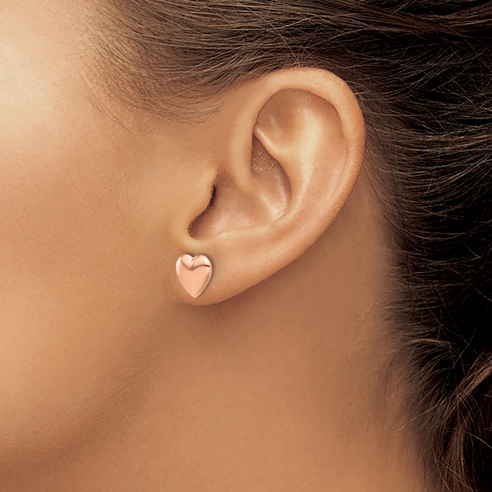 14K Rose Gold Polished Puffed Heart Post Earrings (TF2360R)