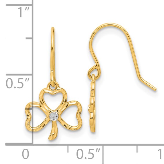 14k and White Rhodium Diamond-cut Clover Dangle French Hook Earrings