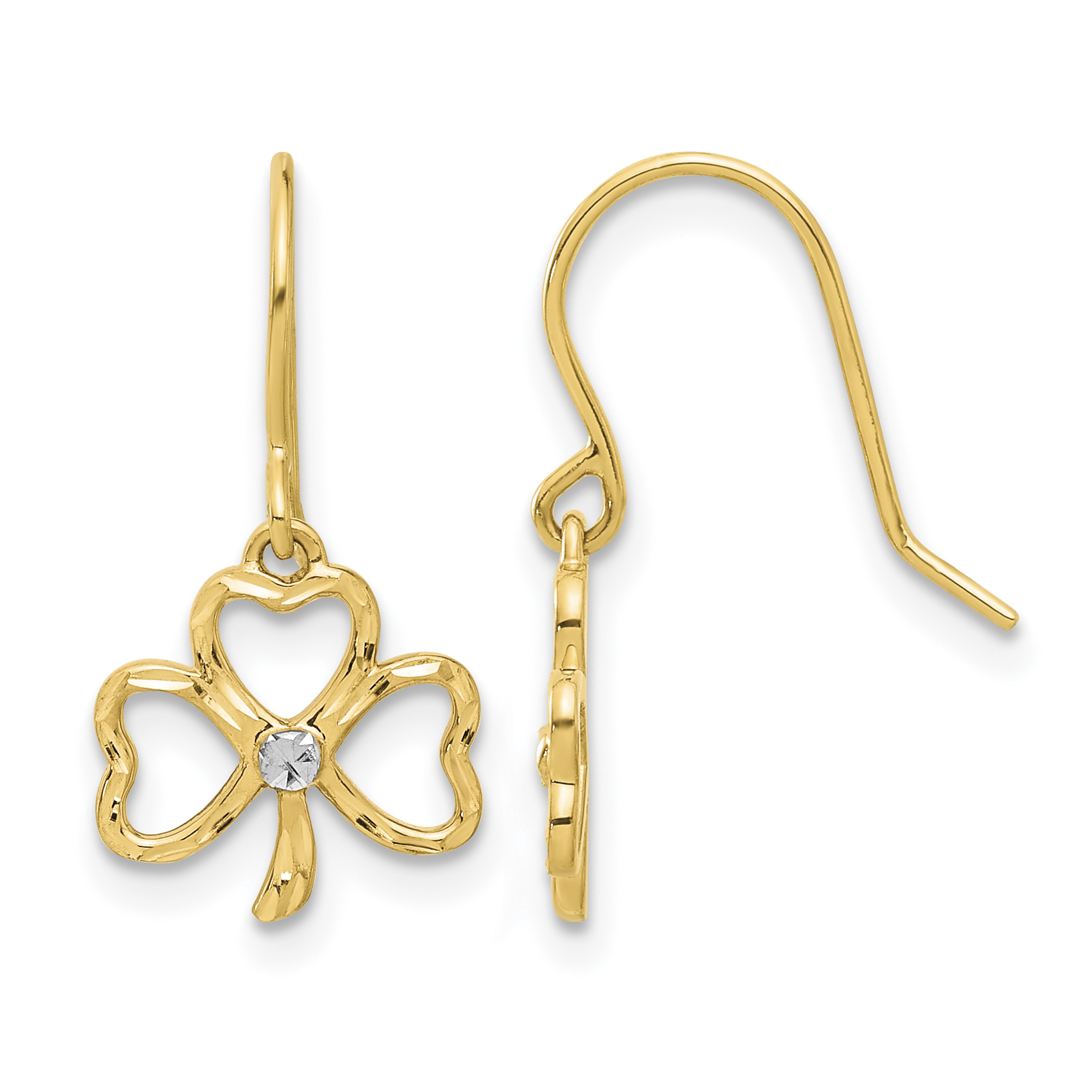14k and White Rhodium D/C Clover Dangle Earrings (TF2365)