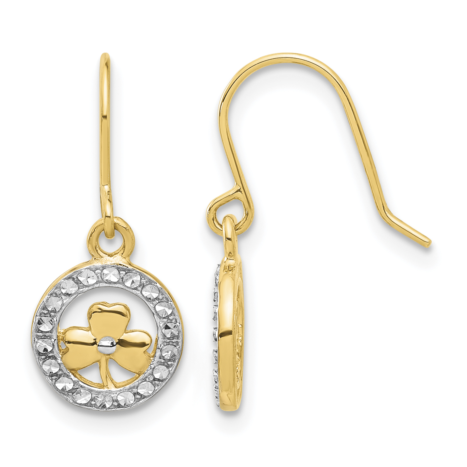 14k and White Rhodium D/C Clover in Circle Dangle Earrings (TF2366)
