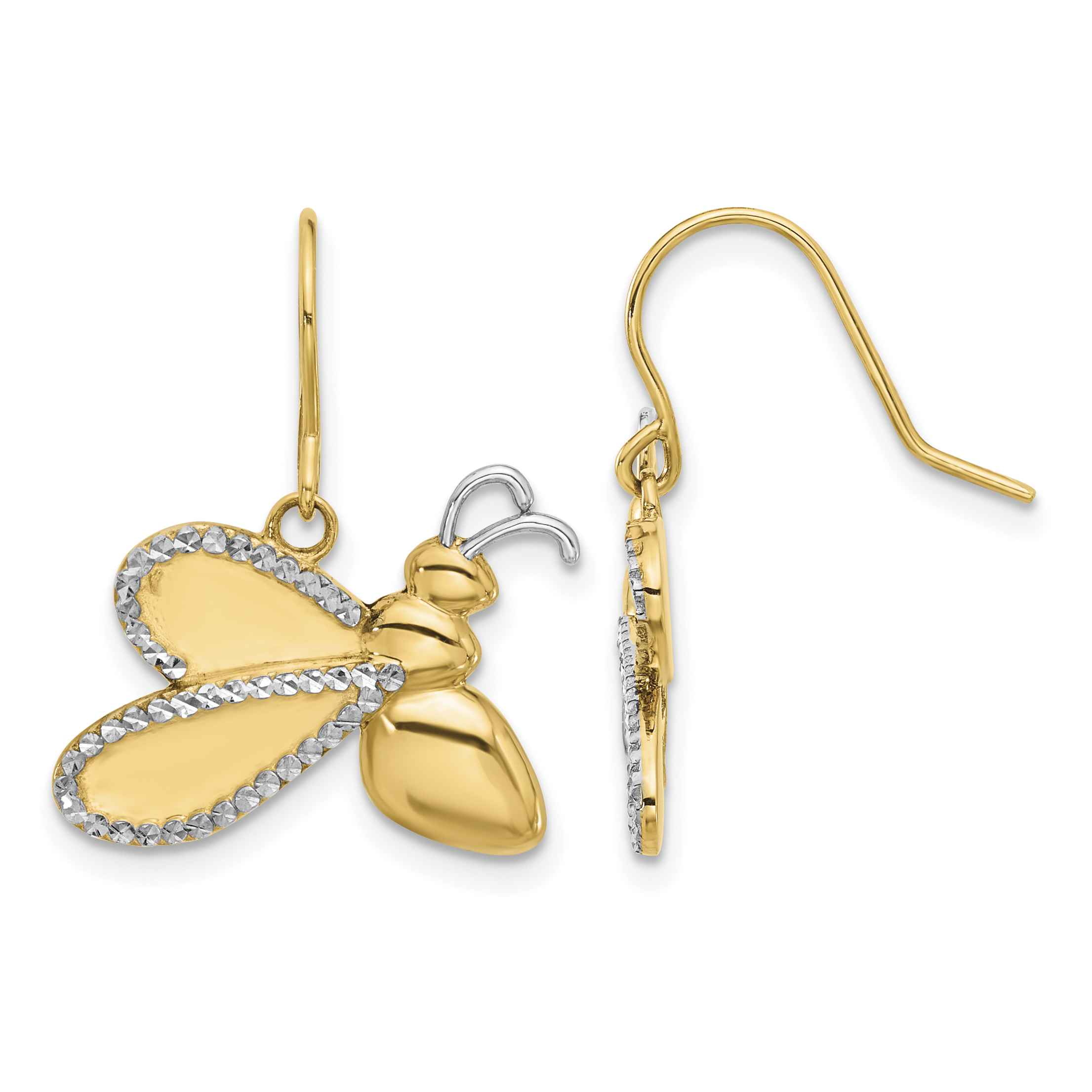 14k and White Rhodium D/C Bee Dangle Earrings (TF2368)