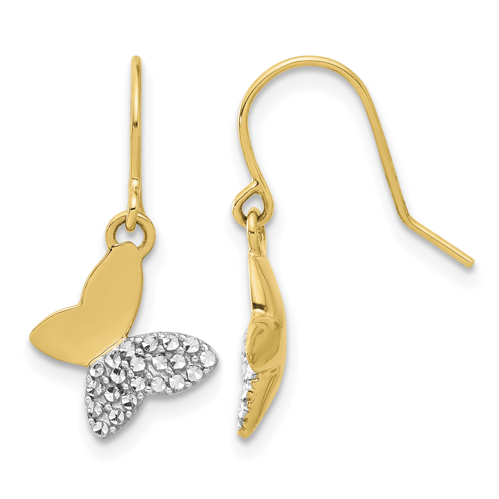 14k and White Rhodium D/C Butterfly Dangle Earrings (TF2370)