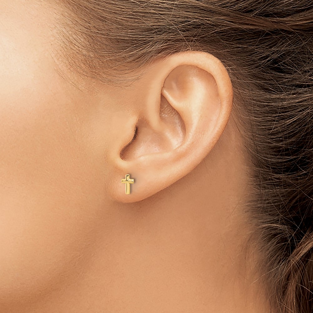14K Polished Cross Post Earrings (TF2373)
