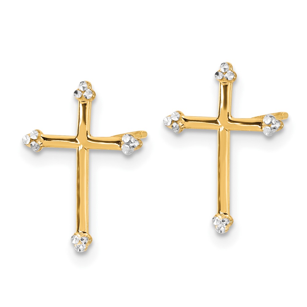 14k and White Rhodium D/C Cross Post Earrings (TF2374)