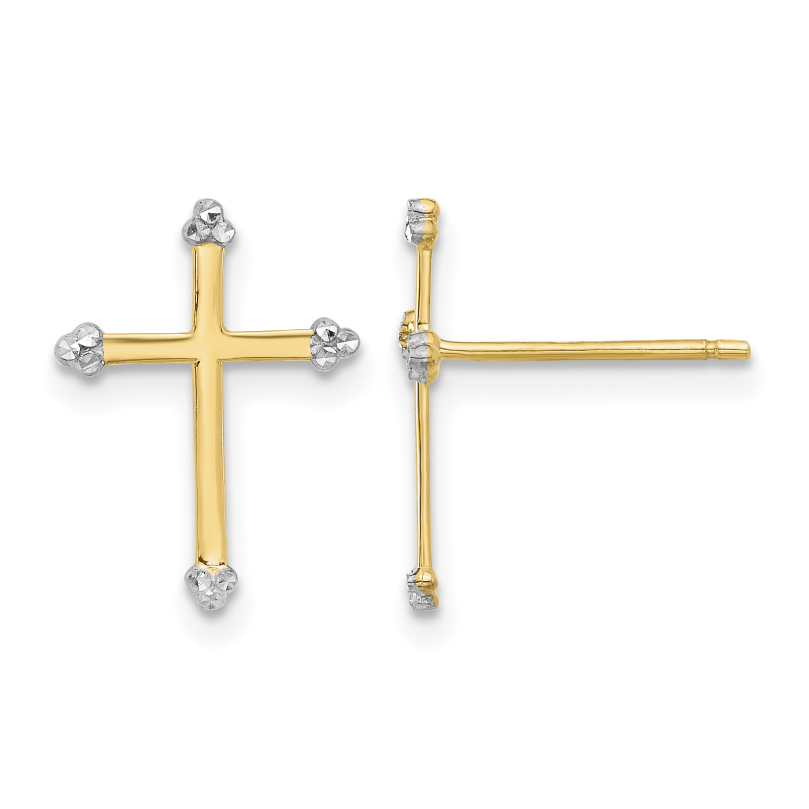 14k and White Rhodium D/C Cross Post Earrings (TF2374)