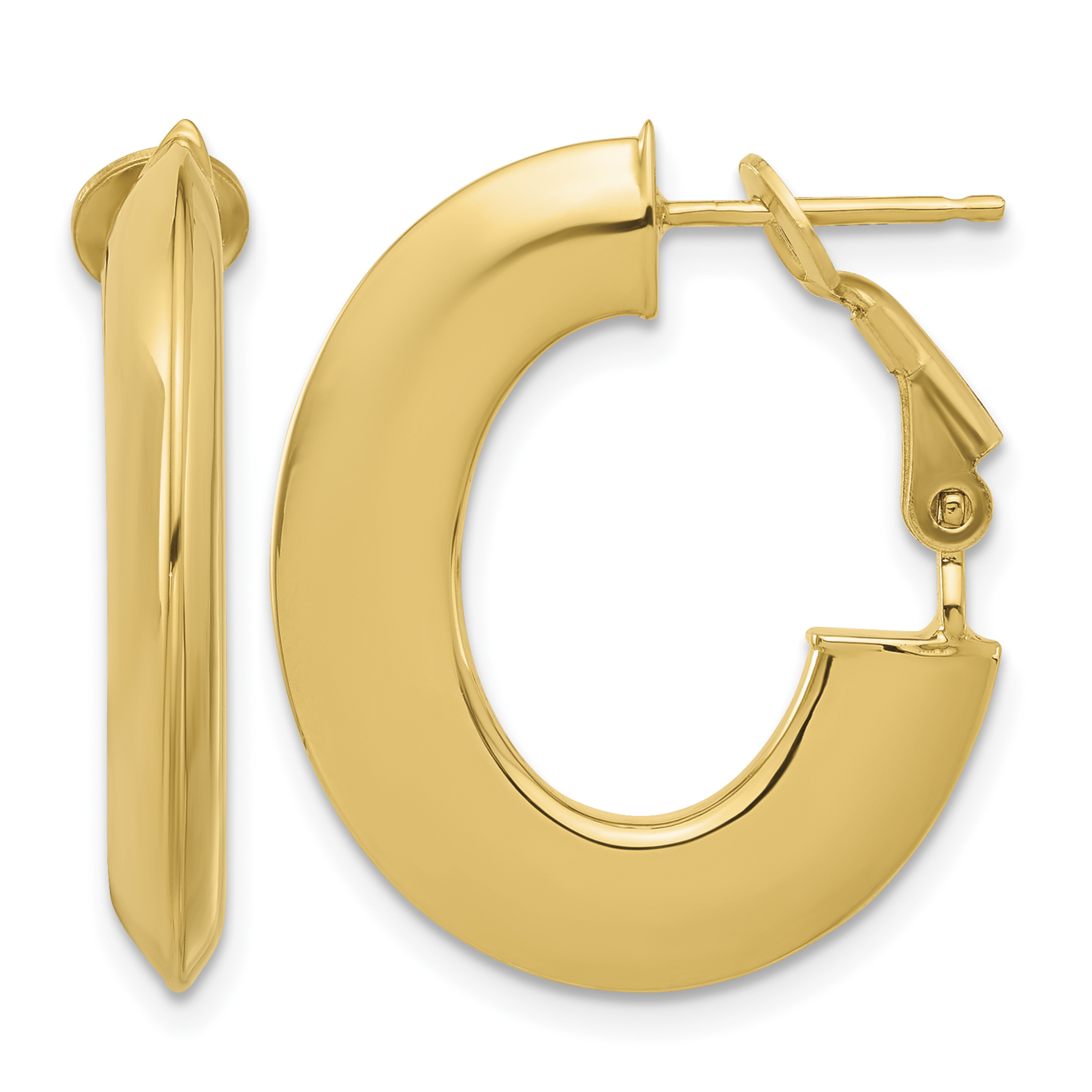 14K Polished Knife Edge Oval Hoop Omega Back Earrings (TF2376)