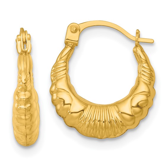 14k Polished Fancy Scalloped Hollow Hoop Earrings