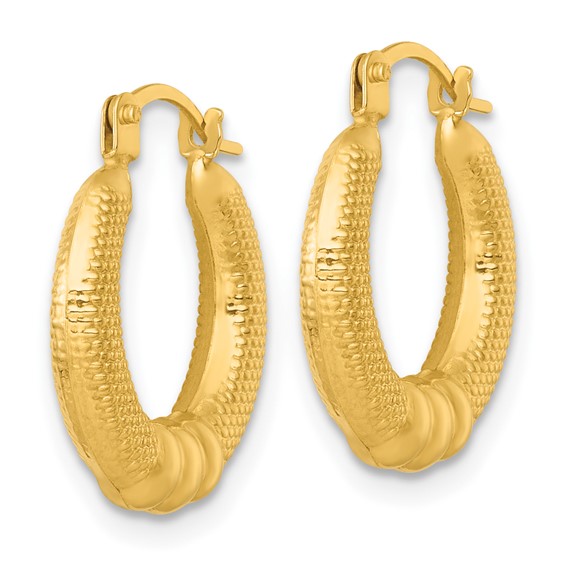 14k Polished And Textured Hollow Hoop Earrings