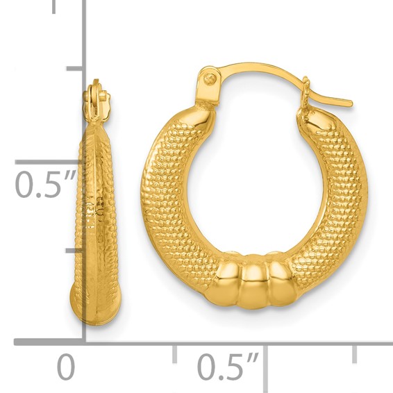 14k Polished And Textured Hollow Hoop Earrings