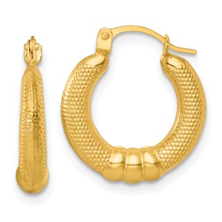 14k Polished And Textured Hollow Hoop Earrings