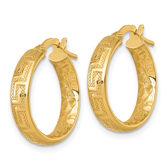 4mm Gold Texture Greek Key Hoop Earrings