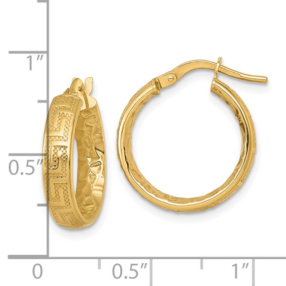 4mm Gold Texture Greek Key Hoop Earrings