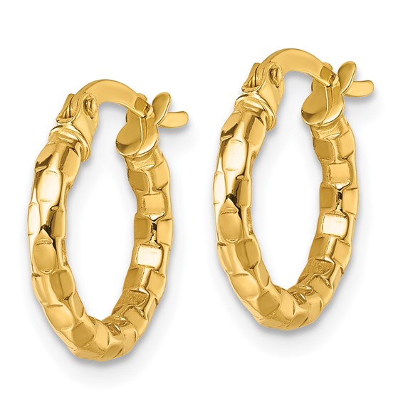 2.3mm Gold Polish Textured Hoop Earrings