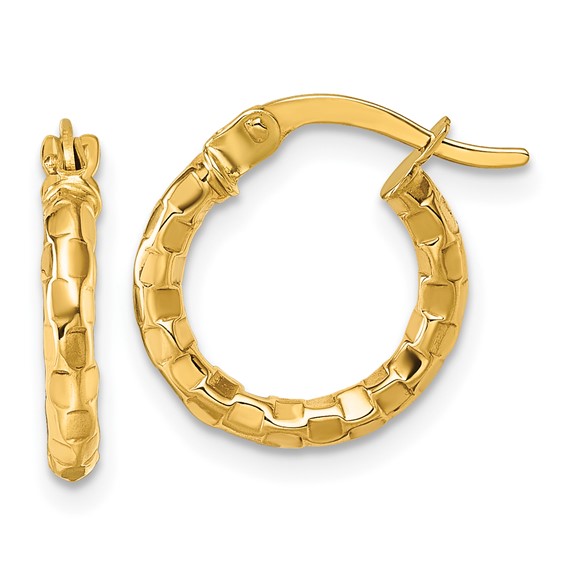 2.3mm Gold Polish Textured Hoop Earrings