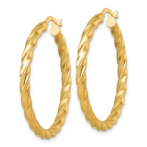 3mm Gold Twisted Tube Hoop Earrings