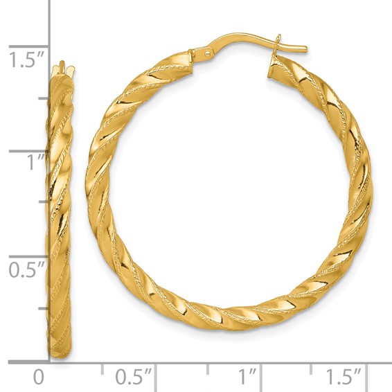 3mm Gold Twisted Tube Hoop Earrings
