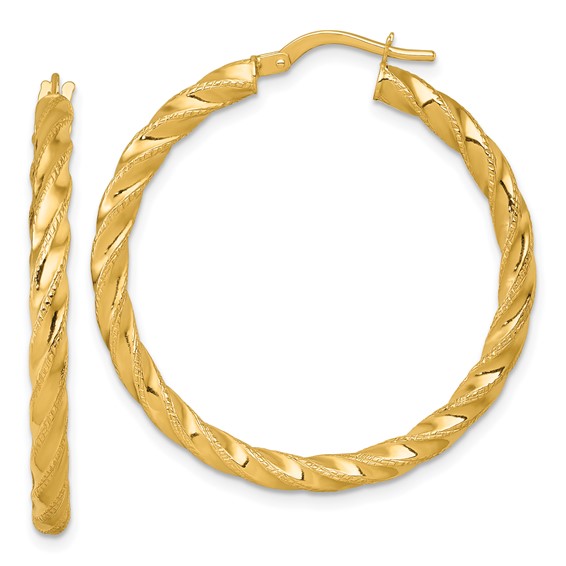 3mm Gold Twisted Tube Hoop Earrings