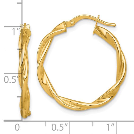 2.75mm Gold Twistsed Tube Hoop Earrings