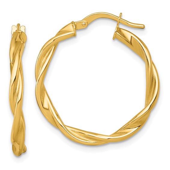 2.75mm Gold Twistsed Tube Hoop Earrings
